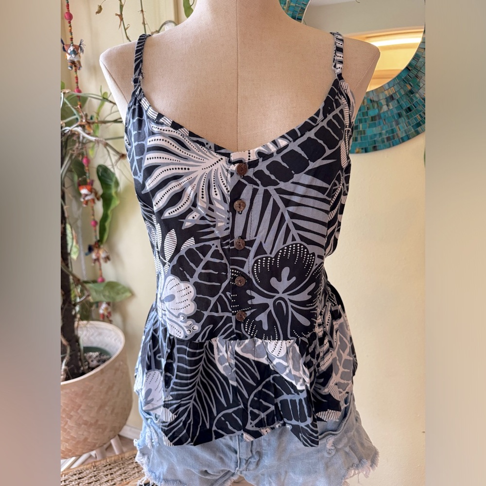 Aloha print button up spaghetti strap tank top
